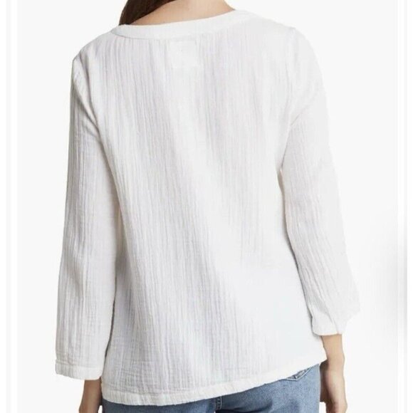 C & C California Nolan White Double Gauze Tunic Top Size M Side Splits Cotton - Picture 2 of 10